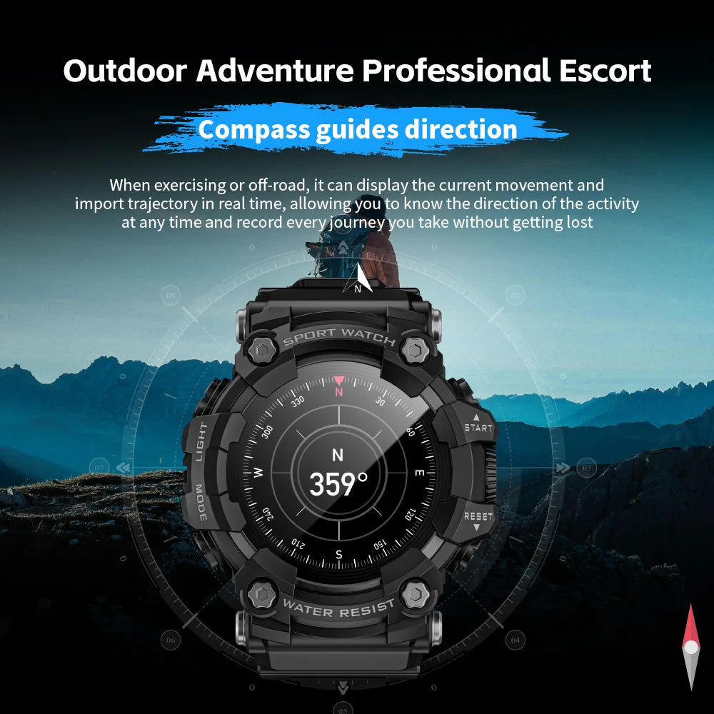 HY Digital LOKMAT Outdoor Smartwatch 1.32 Inch BT Call Smart Watch Men Sports Fitness Tracker Compass Smartwatch for Android IOS