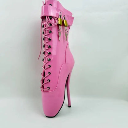 18CM/7Inch Stiletto Super High Heel Lock Wrap Strap Ankle Ballet Boots Fetish Shoes 2025 New Women Pink Sexy Short Booties Mujer