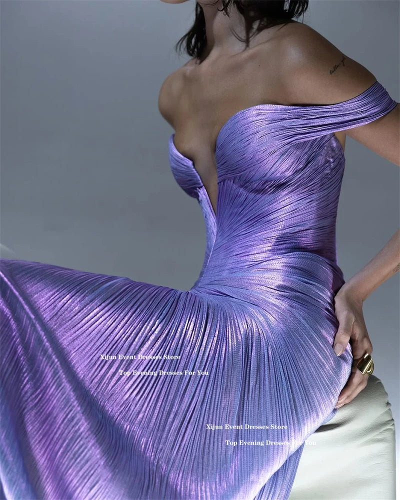 Xijun Lavender Silk Satin Evening Dresses Off The Shoulder Sweetheart Prom Dresses Saudi Arabric Formal Prom Gowns Customized