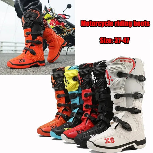 Men Women Mid-Calf Motorcycle Boots Ankle Protective Moto Racing Motorbike Riding Equipment Shoes Botas De Moto