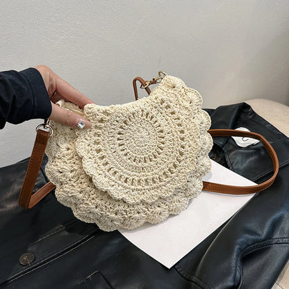 Vintage Woven Handbag New Vacation Round Summer Beach Bag Fashion Crossbody Bag Ladies Messenger Bags