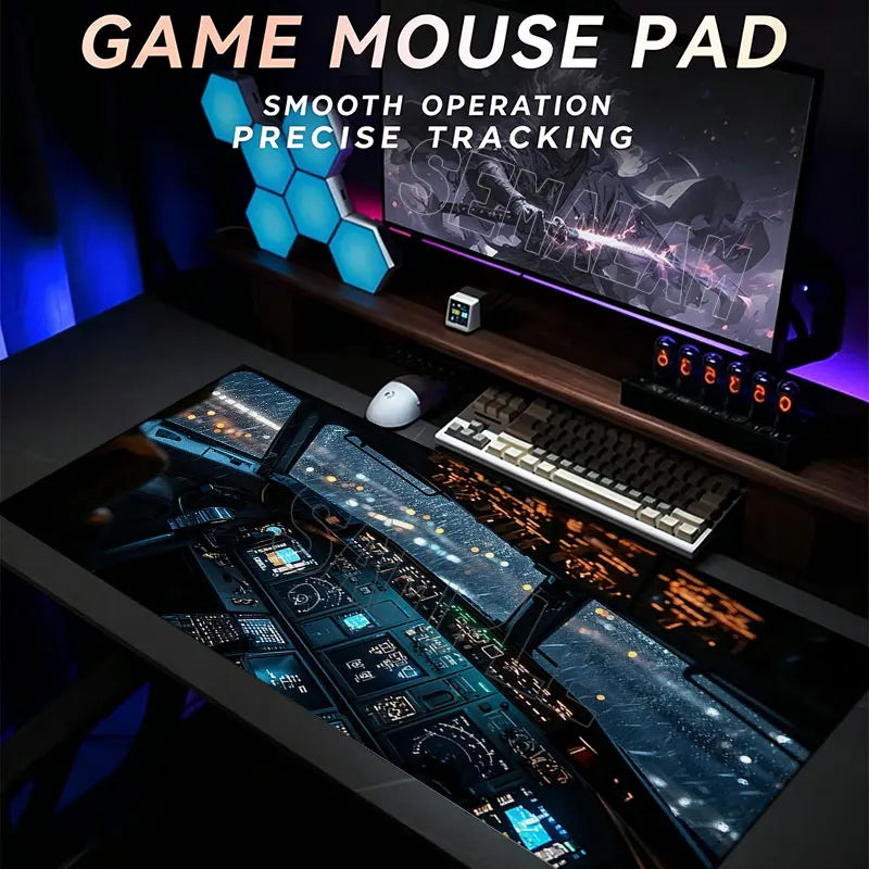 Aircraft Cockpit Design Extended Desk Mat Non-slip Mouse Pad Stitched Edge for Home Game Office Study Laptop Computer Table Pad