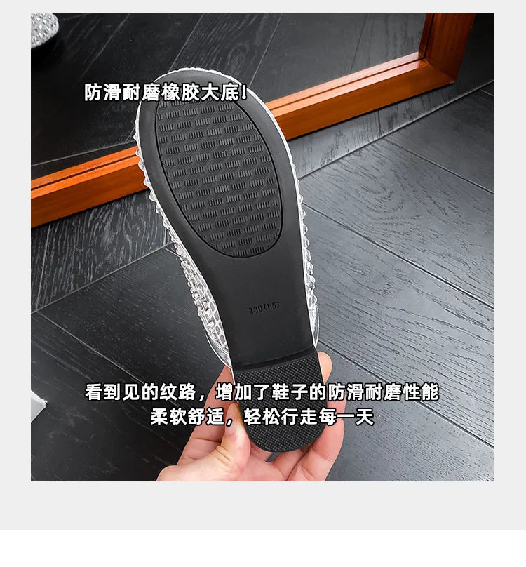 Summer Shoes for Women Slippers Luxury Rhinestone Rivets Casual Sandals Mesh Slip-on Loafers
