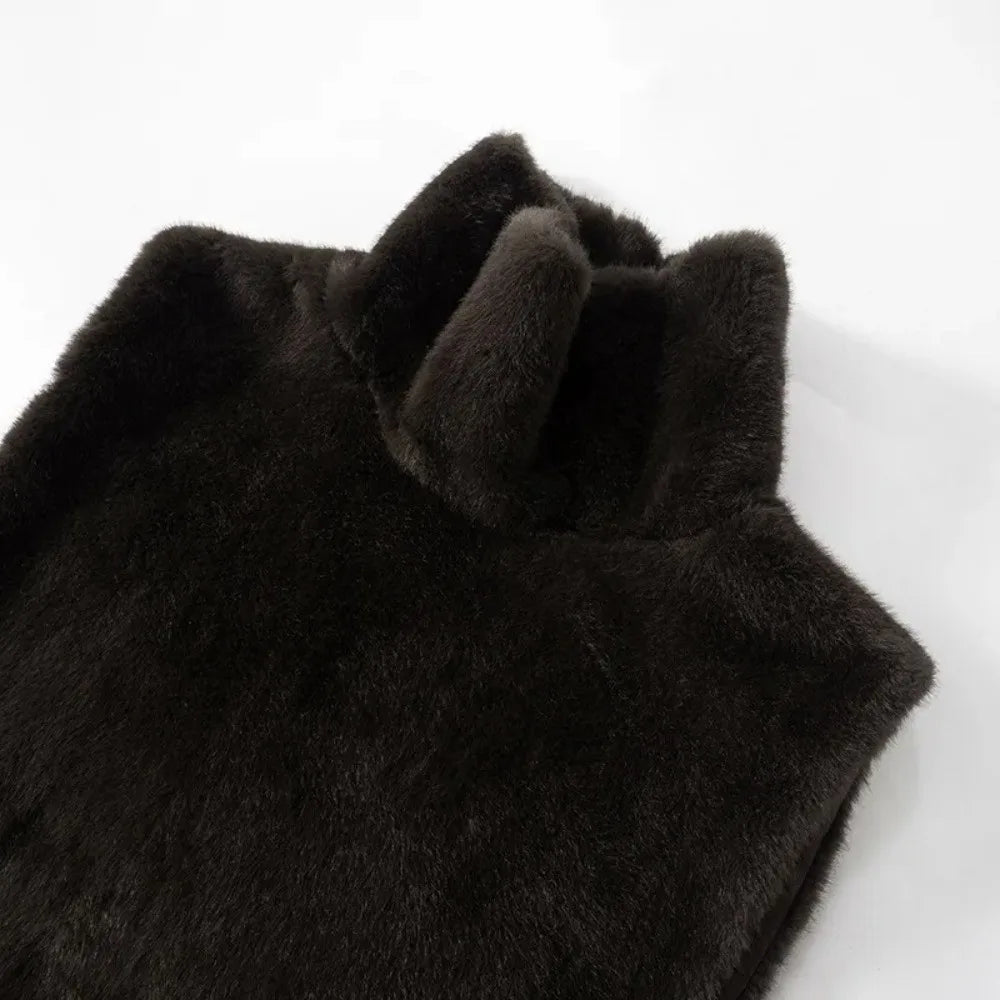 Eco Mink Fur Turtleneck Tank Tops Fluffy Layering Piece Faux Fur Vest Thicken High Collar Sable Vest Women's Apparel