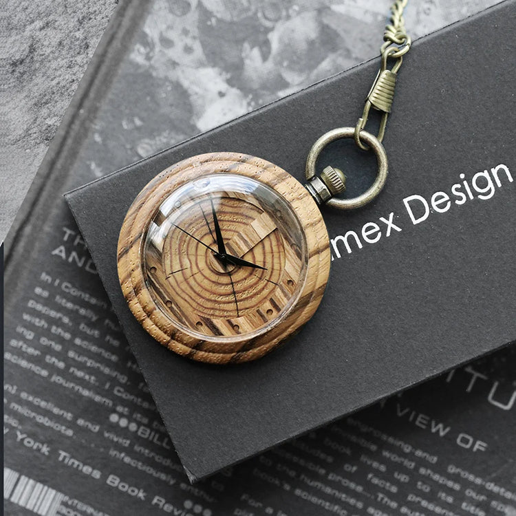 Wooden pocket watch with tree ring pattern, metal chain sweater pendant watch, unisex pocket watch, exquisite holiday gift