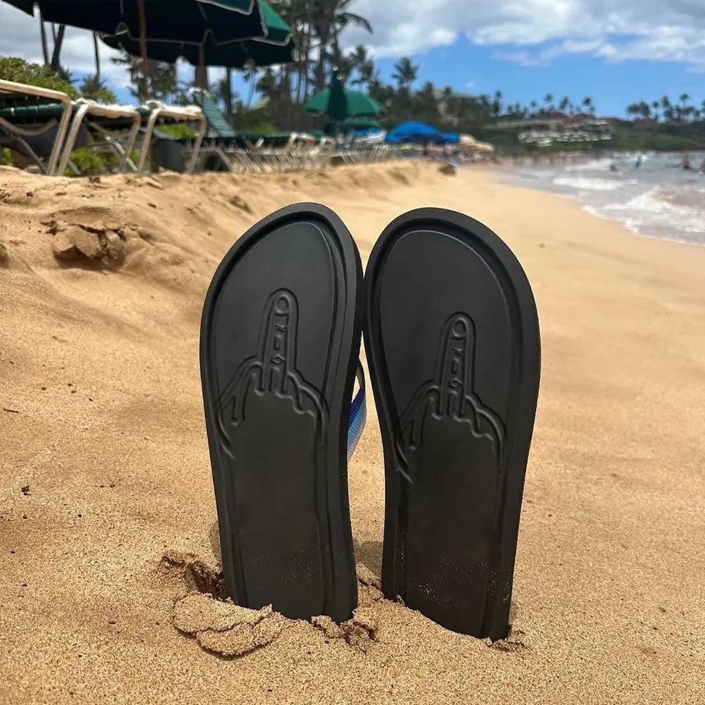 Quick- Dry Hidden Middle Finger Slippers Figure with Legs Flip Flops Parody Middle Finger Beach Summer Comfort Non Slip Sandal