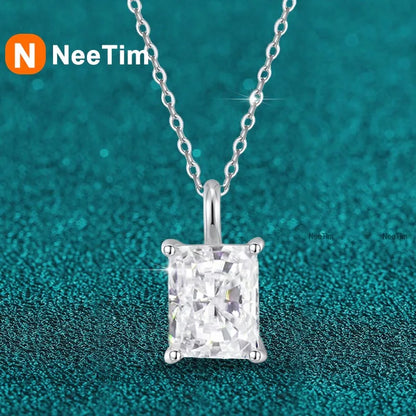 NeeTim 1ct 2ct 3ct 4ct Radiant Cut D VVS1 Moissanite Necklace for Women with Gold Plated Jewelry Sterling Silver 925 Pendant
