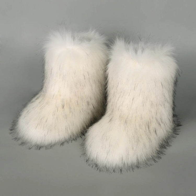 Women Faux Fur Boots Winter Fluffy Plush Warm Mid Calf Snow Boots Luxury Fashion Furry Boots Comfortable Outdoor Flat Shoes