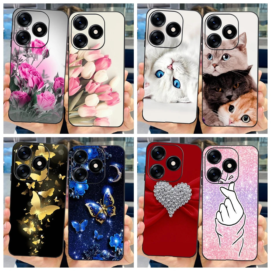 Phone Case For Tecno Spark 10 10C 2023 Fashion Flower Cat Butterfly Soft Silicone TPU Cases For Tecno Spark10 Spark10c KI5q KI5k