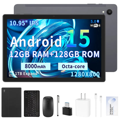 Android 15 10.95inch Tablet PC with High Capacity 8000mAh Battery, 12GB RAM +128GB ROM, 512GB Expand, Octa-core, GMS Certified