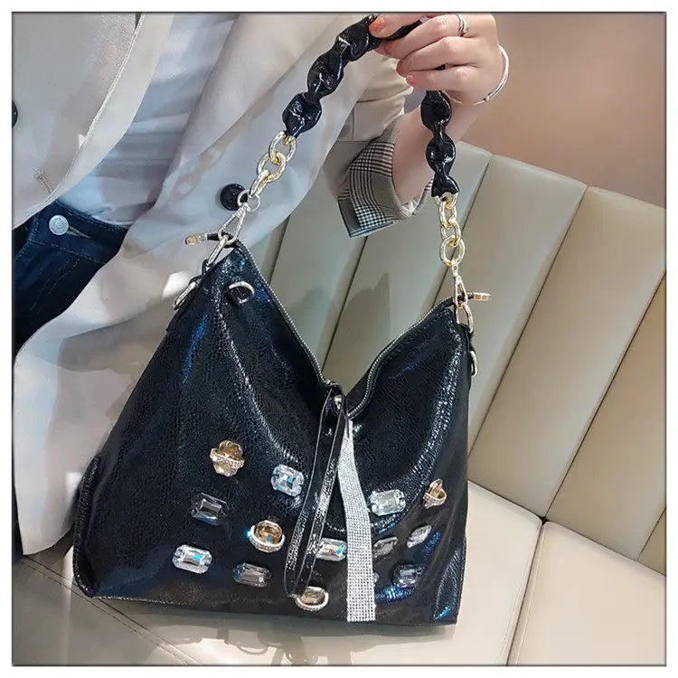 2026 New Fashion Diamonds Women Handbags Genuine Leather Tote Bag Large Capacity Work Commute Leisure Versatile Shoulder Bags