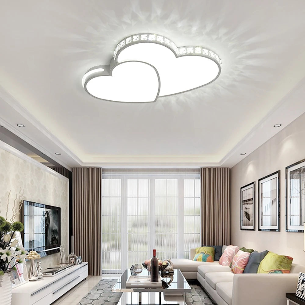 Modern Heart Shaped Ceiling Lights Crystal LED Flush Mount Lamp Cartoon Children's Room Living Room Bedroom Lamp Fixture
