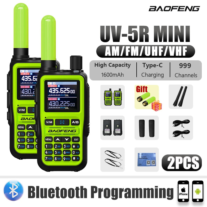1/2PCS Baofeng UV-5R Mini Green Walkie Talkie With Green 805s 5CM Antenna Frequency Copy Ultralight AM FM UHF VHF 1KM-5KM Range