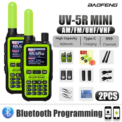 1/2PCS Baofeng UV-5R Mini Green Walkie Talkie With Green 805s 5CM Antenna Frequency Copy Ultralight AM FM UHF VHF 1KM-5KM Range