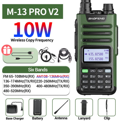 Baofeng M-13 Pro V2 Air Band Walkie Talkie Long Range Wireless Copy Frequency Multi Band NOAA Type-C AM Two Way Radio