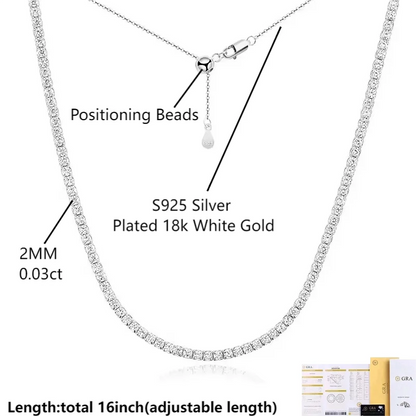 COSYA 2mm Moissanite Tennis Necklace for Women 100% S925 Silver 18K Rose Gold Plated Sparkling Choker Chain Fine Party Jewelry