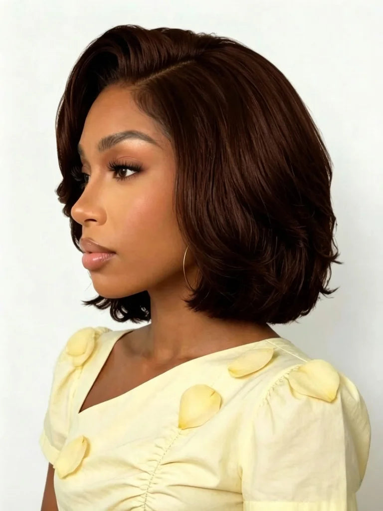 13x4 Lace Front Human Hair Wig 180 Density Honey Blonde Side Part Layered Bob Wig, Silky Straight Wigs For Women Daily Styling