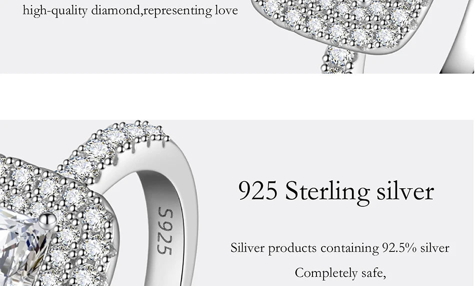 PERFANY 1CT Princess Square Cut Moissanite Ring Women S925 Pure Silver Laboratory Diamond Wedding Fashion Luxury Jewelry
