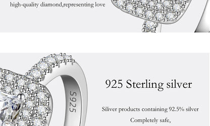PERFANY 1CT Princess Square Cut Moissanite Ring Women S925 Pure Silver Laboratory Diamond Wedding Fashion Luxury Jewelry