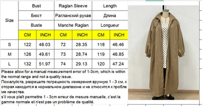 Women's Autumn Long Trench Coat Stand Collar Button Batwing Sleeves Side Slit Oversized Jacket Chic High Street Windproof Outfit
