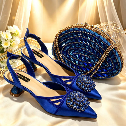 New Shoes and Bags Matching Set Nigerian Women Heel Party for Women green Colour Italian Design Wedding INS Design