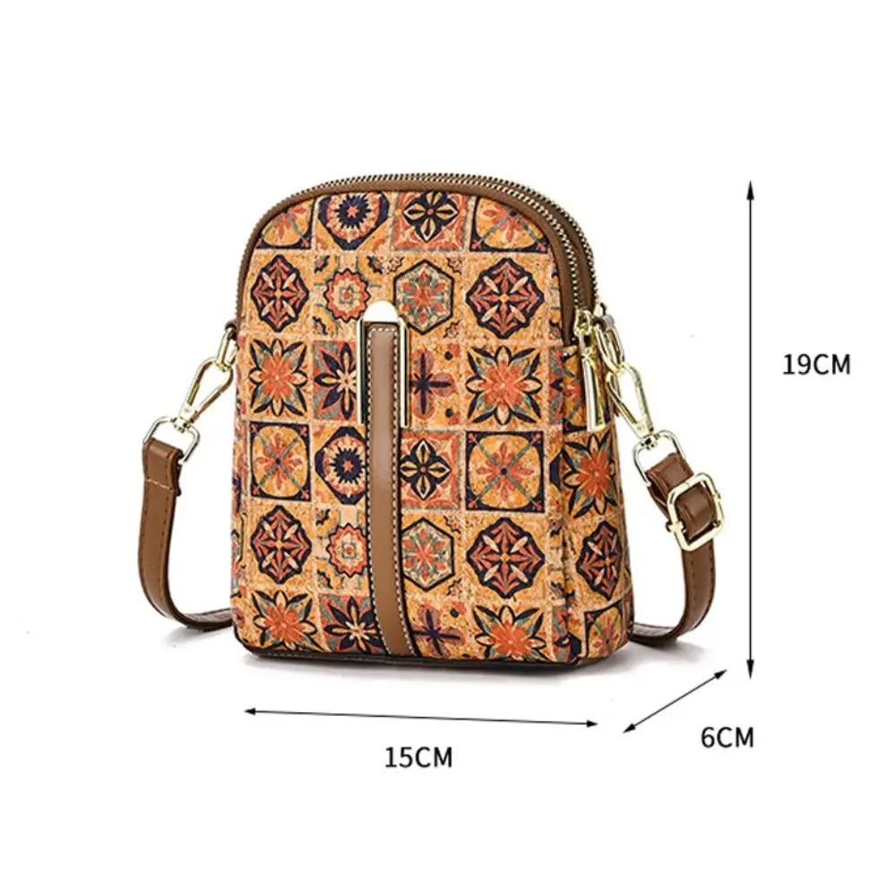 Women Fashion Bohemian Style Printed Phone Bag Ethnic Style PU Leather Single Shoulder Bag Luxury Versatile Handbag For Ladies