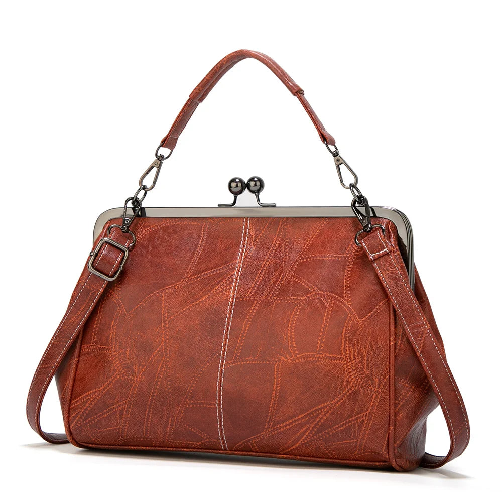 Shoulder Bags Women Retro Frame Purses Girls Crossbody Messenger Bag Small Handbags for Phone Party Faux Oil Leather Clip Bag