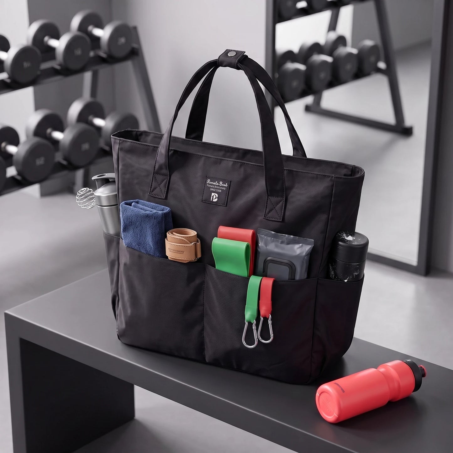 35L Large Gym Tote Bag for Women Soft Waterproof Polyester Yoga Handbag Multi Pocket Work Travel Beach Bag With Shoe Compartment