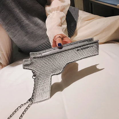 YoReAi New 3D Gun Shaped Chains Women Shoulder Bags Luxury Leather Crossbody Bag Lady High Quality Small Purses Clutch for Girls