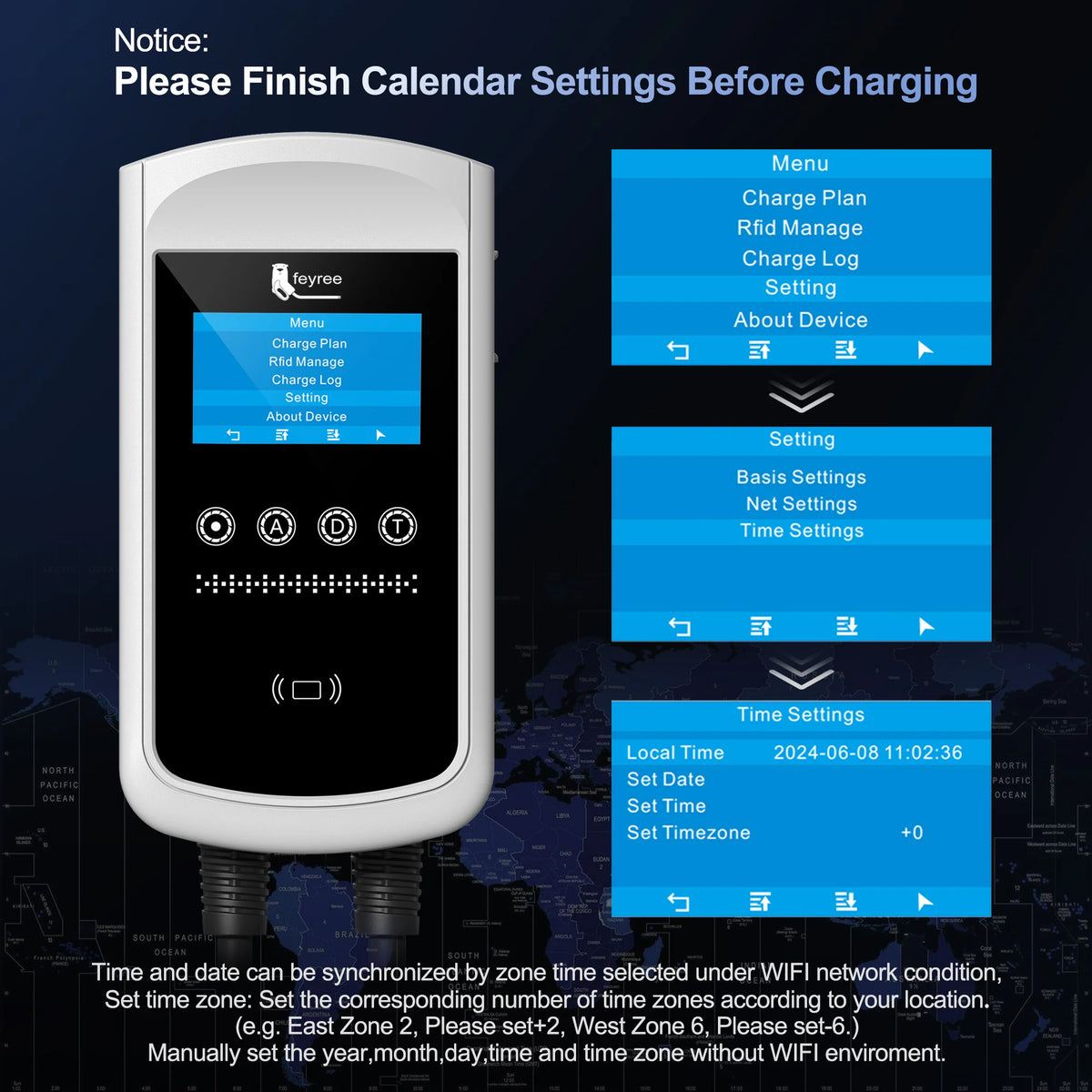 Feyree GB/T EV Charger 7.6kw 32A Dynamic Load Balancing Wallbox 4.3inch LCD Wifi APP Charging Log 11KW 22KW 3P Charging Station