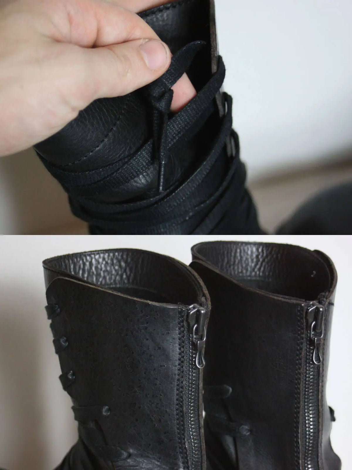 Side Cross Tied Black Walking Boots Fashion Men's Mid-calf Knight Boots Flat Round Toe Solid Back Zipper Western Chelsae Boots