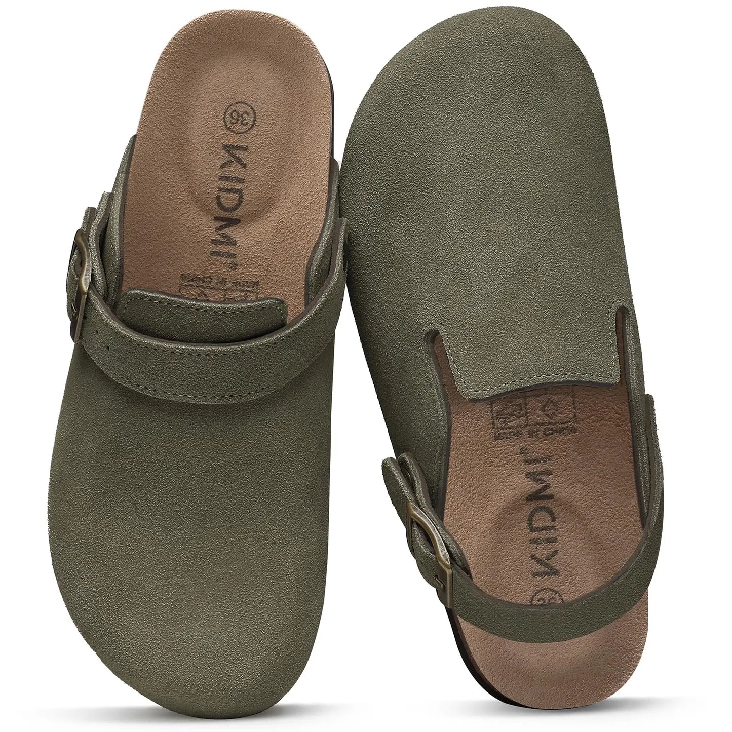 Asgard Women Suede Clogs Genuine Leather Mules Adjustable Buckle with Comfort Cork Footbed and Arch Support Aldult Potato Shoes