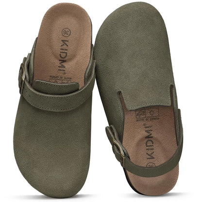 Asgard Women Suede Clogs Genuine Leather Mules Adjustable Buckle with Comfort Cork Footbed and Arch Support Aldult Potato Shoes