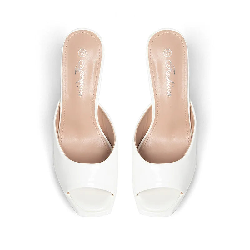 Sexy Luxury Open-Toe High Heel Sandals Thick Platform Thick Heel Women's Shoes Round Head Synthetic Leather Summer Shoes