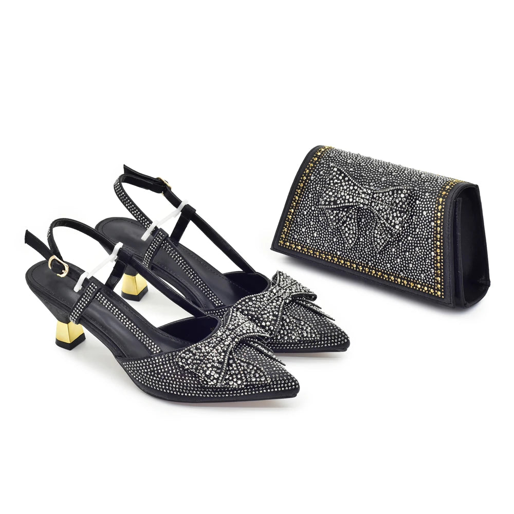 New Arrival Italian Matching Shoes and Bag Sets Decorated with Rhinestone Luxury Designer Shoes Women Shoes for Women High Heels