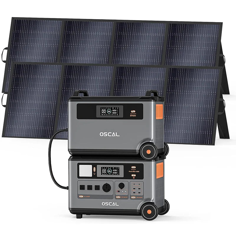 OSCAL PowerMax6000 Solar Generator (Compatible with Battery Packs/Solar Panels) 120V/240V Portable Power Station 6000W AC Output (9000W Peak), 2200W AC Charging, 2400W Solar Charging, App Control, Ideal for Home Emergencies a