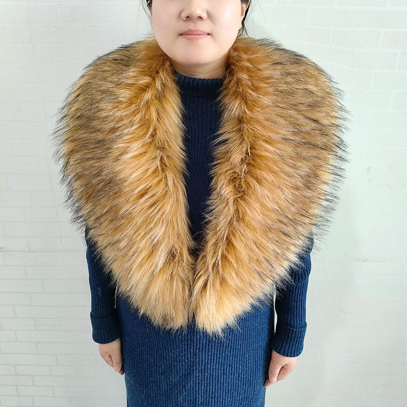 Large Women Faux Fox Fur Scarf Winter Jackets Warm Fluffy Shawl Fashion Artificial Fur Collar And Cuff Set Fluffy Scarves Female