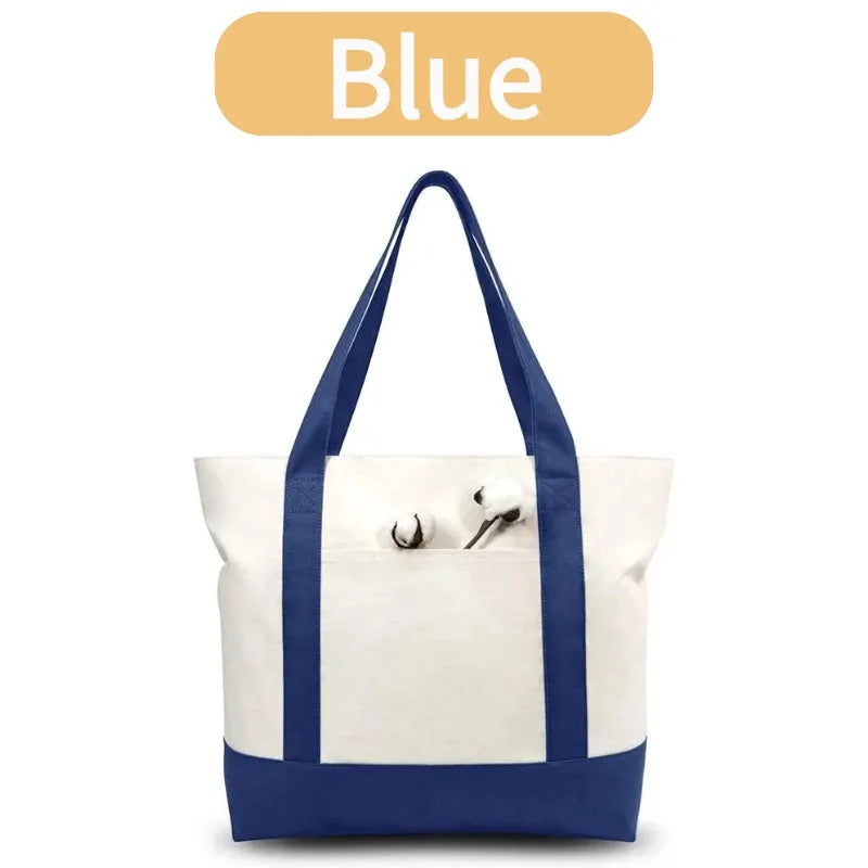 1/3/6PCS Heavy Duty Canvas Tote Bag with Front Pocket Blank DIY Reusable Grocery Shoulder Bag for Women Office School Beach