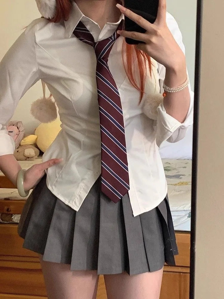 White Original JK Uniform Fitted Shirt Japanese-style Sweet and Spicy School Uniform Long-sleeved Slimming Top for Hot Girls