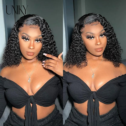 Short Curly Human Hair Bob Wig Curly Lace Front Human Hair Wigs ForWomen PrePlucked Brazilian Glueless 13x4 Lace Wig Unikyhair