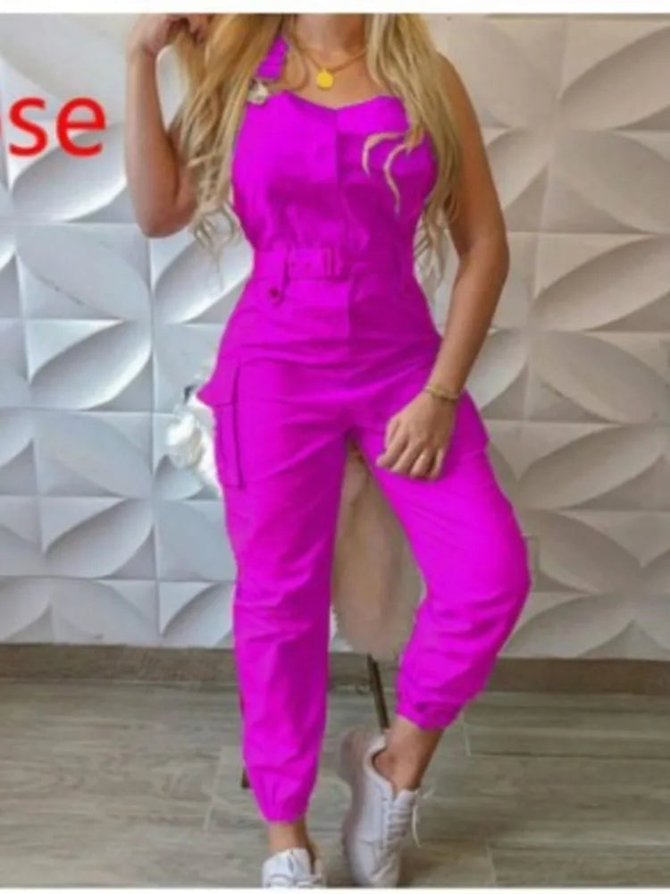 Fashion Pocket Jumpsuit Women Loose Dungarees Long Rompers Summer Solid Pockets Cargo Pants Female Casual Work Out Playsuits