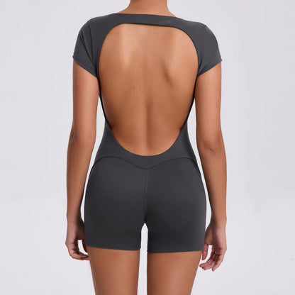 2025 Yoga Jumpsuit Fitness Sports Overalls Gym Clothing Set Wear Pilates Workout Clothes Women Short Sleeves Outfit Activewear