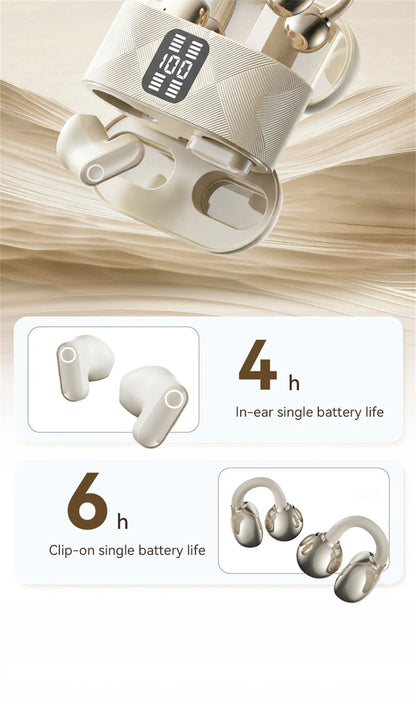 Couples Double Open Ear Clip Bluetooth Headset HiFi Subwoofer Long Battery Life Digital Fashion Plating Wireless In-Ear Earplugs