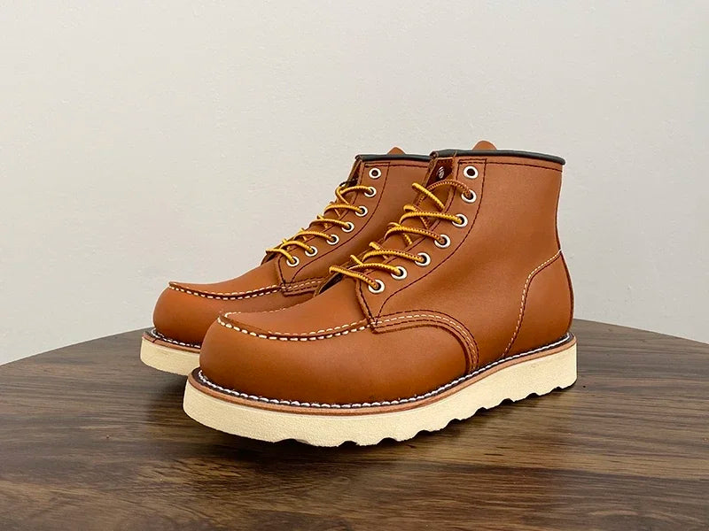Handmade Goodyear Welted  Ankle Boots Cow Leather Men Shoes Tooling Unisex Motorcycle Boots Desert Autumn Winter Vintage Wings