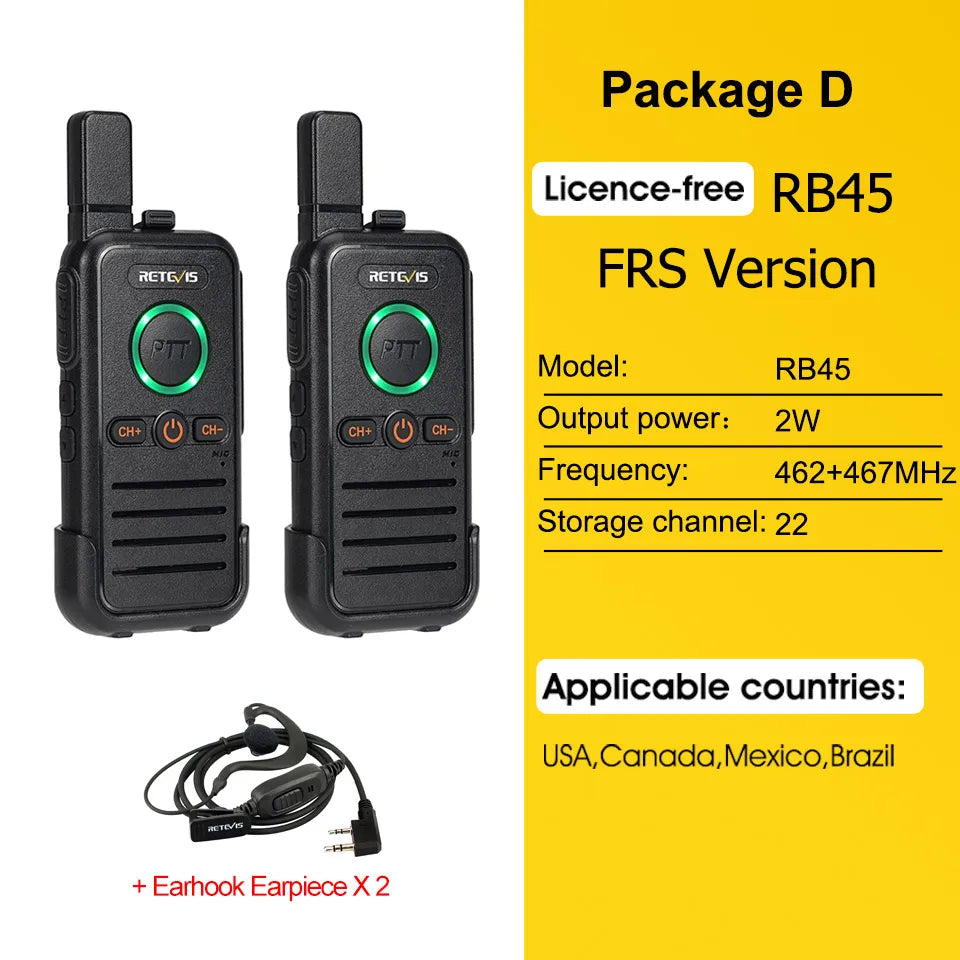 Retevis RB645 Walkie Talkie PMR446 Dual PTT Professional Portable Lincense-free Two Way Radio VOX USB-C for Hotel Restaurant