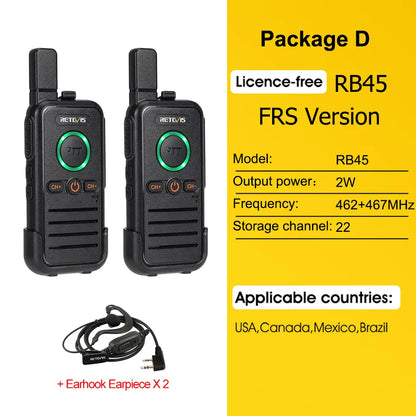 Retevis RB645 Walkie Talkie PMR446 Dual PTT Professional Portable Lincense-free Two Way Radio VOX USB-C for Hotel Restaurant