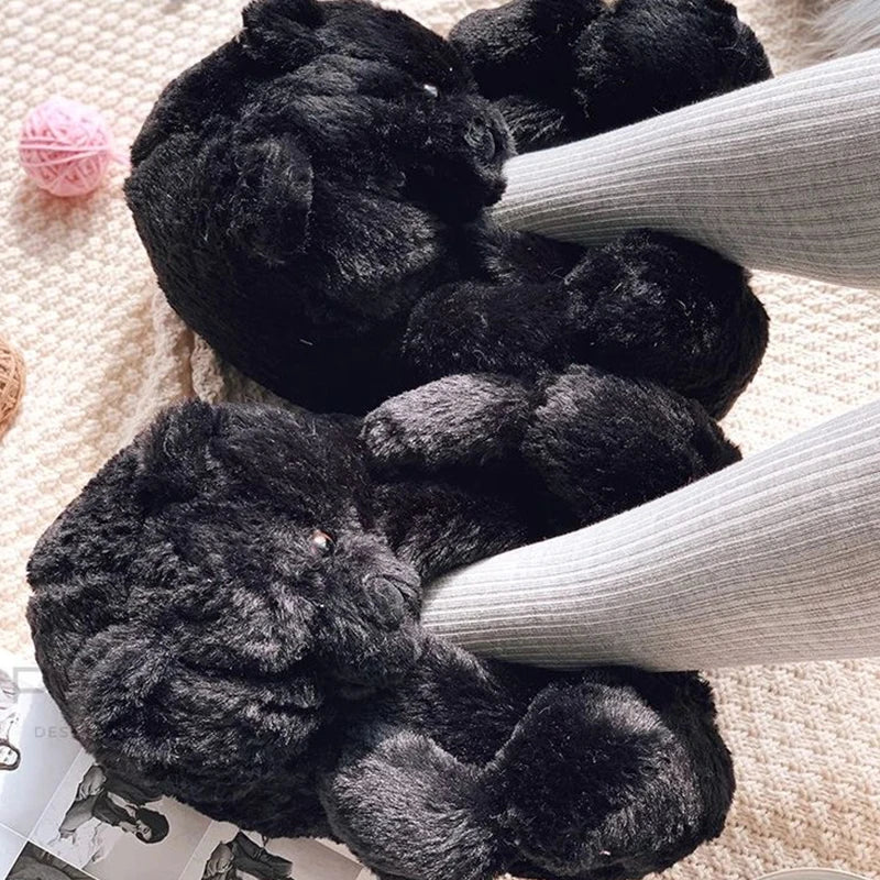 Cute Teddy Bear Plush Winter Slippers, Wrapped Heel Funny Indoor Floor Shoes, Women Gift, Warm Soft Cartoon Fluffy Animal Slippe