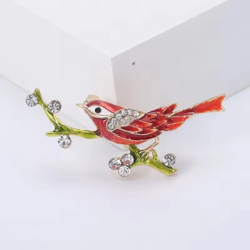Fashion Magpie Brooch Cute Bird Flower Enamel Rhinestone Corsage Pin Clothing Accessories Jewelry