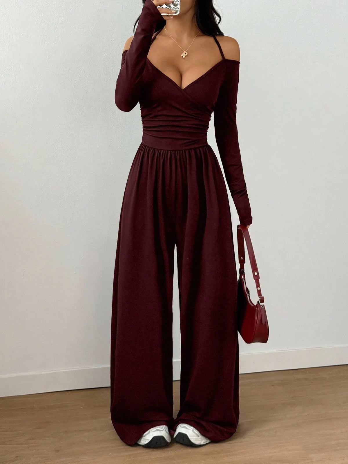 2026 Casual Jumpsuits For Woman Jumpsuit All-match Women's Clothe Simple Style Neck Halter Off Shoulder Solid Color Long Sleeves