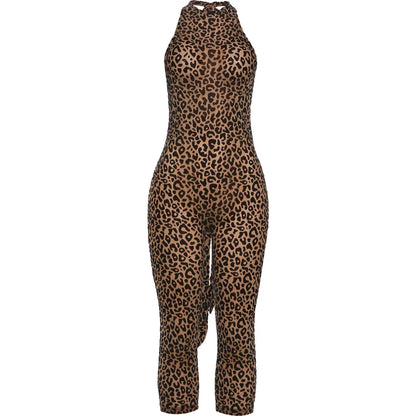 Kliou Leopard Print Playsuits Woman Bandage Halter Backless Sleeveless Skinny Peach Hip Hot Girls Street Style Classic Rompers